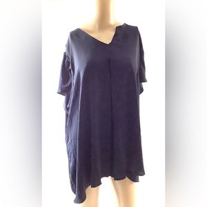 Anyally Womens 3XL Dressy Chiffon Blouse V Neck Short Sleeve Tunic Top Navy